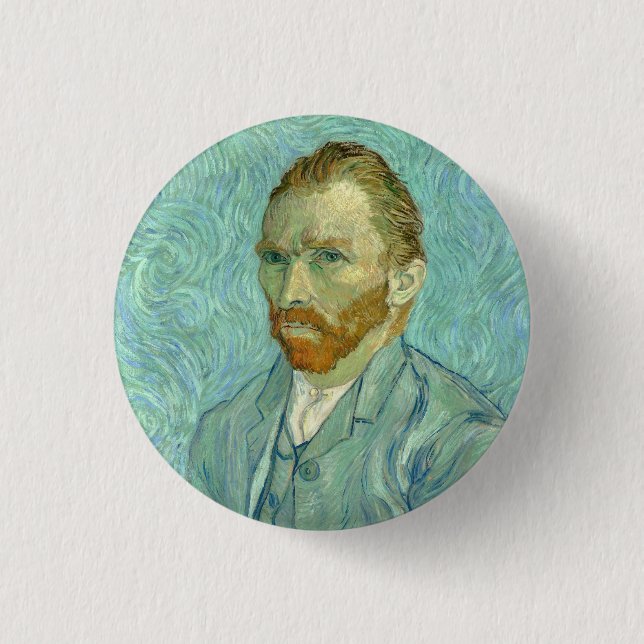 Självporträtt av Vincent Van Gogh med blå bakgrund Knapp (Framsida)