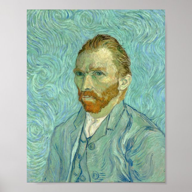 Självporträtt av Vincent Van Gogh med blå bakgrund Poster (Framsidan)