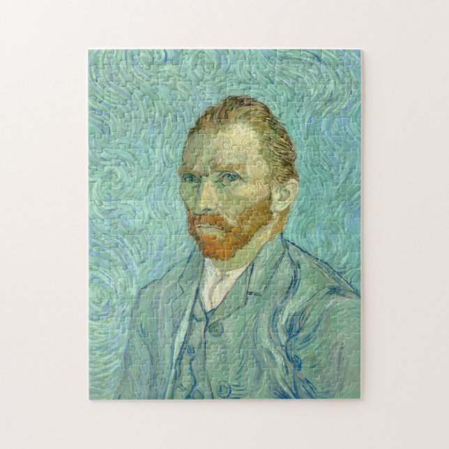 Självporträtt av Vincent Van Gogh med blå bakgrund Pussel (Vertikal)
