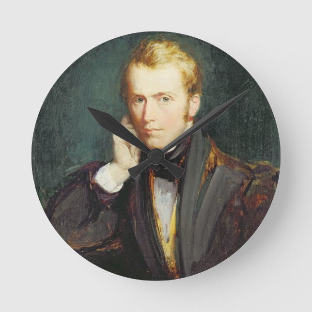 Självporträtt c.1827-37 (olja på panel) rund klocka (Framsida)