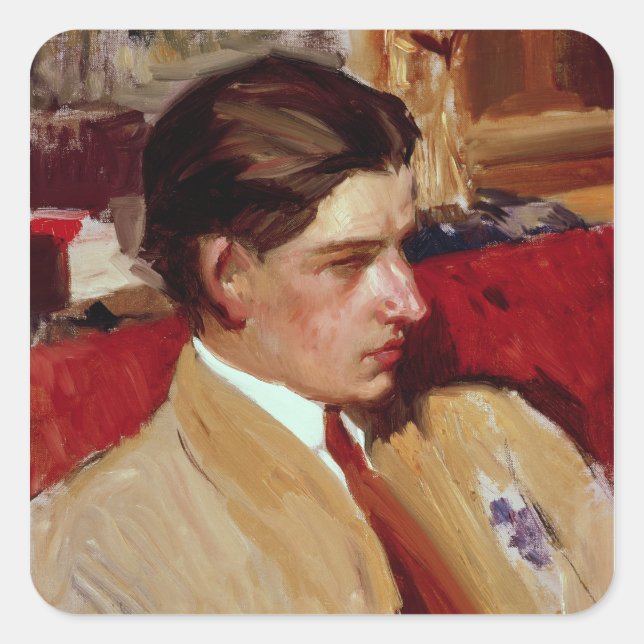Självporträtt i profil fyrkantigt klistermärke (Framsida)