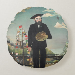 Självporträtt – Landskap, Henri Rousseau 1890 Rund Kudde