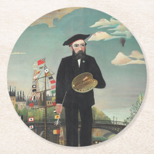Självporträtt – Landskap, Henri Rousseau 1890 Underlägg Papper Rund