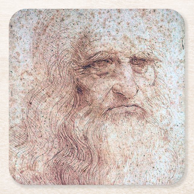 Självporträtt, Leonardo da Vinci Underlägg Papper Kvadrat (Framsidan)