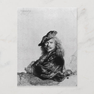 Självporträtt lutande på en stensills, 1639 vykort