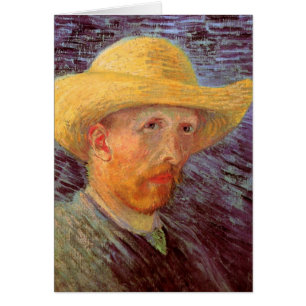 Självporträtt med halmhatt av Vincent van Gogh Hälsningskort