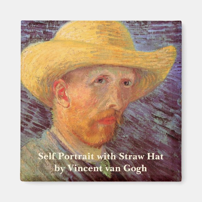 Självporträtt med halmhatt av Vincent van Gogh Magnet (Framsidan)