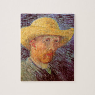Självporträtt med halmhatt av Vincent van Gogh Pussel