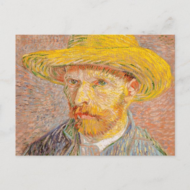 Självporträtt med halmhatt av Vincent Van Gogh Vykort (Framsida)