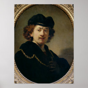 Självporträtt med hatten och guld kedjar, 1633 poster