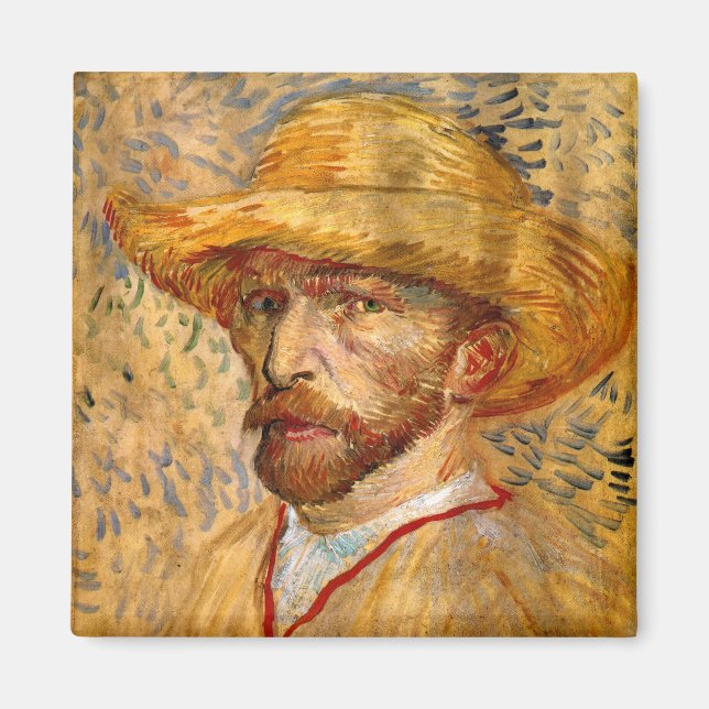 Självporträtt med Straw Hat, Vincent Van Gogh Magnet (Framsidan)