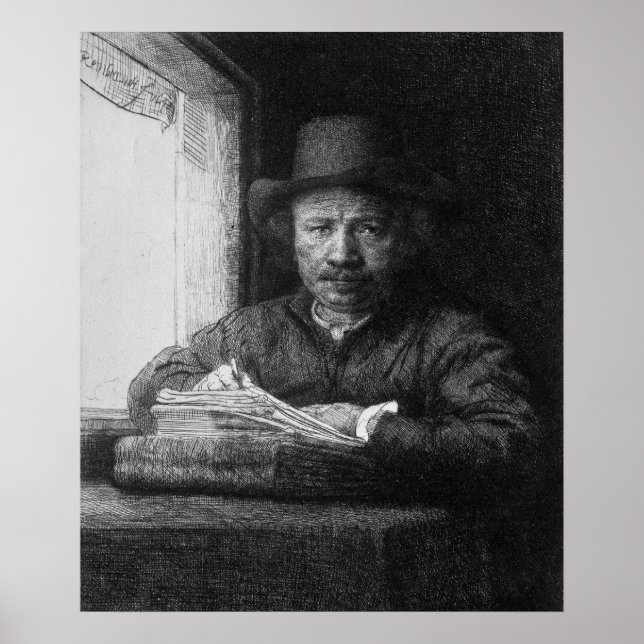 Självporträtt medan teckning, 1648 poster (Framsidan)