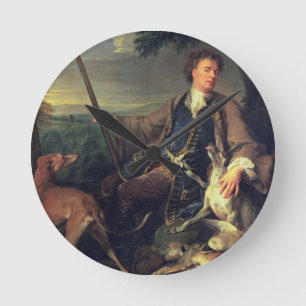 Självporträtt som en jägare, 1699 (olja på kan rund klocka