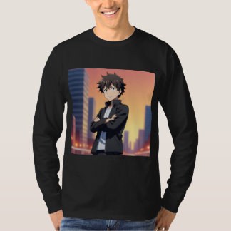 Självsäker Anime Pojke i Stad vid Solnedgång – Dig T Shirt