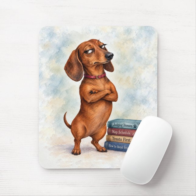 Självsäker dachshund med roliga böcker musmatta (Med mus)