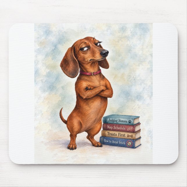 Självsäker Dachshund med roliga böcker Musmatta (Framsidan)