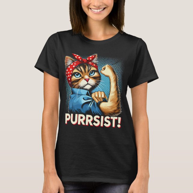 Självsäker katt "PURRSIST!" Retrodesign T Shirt (Framsida)