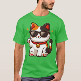 Självsäker katt som sportar solglasögon och vinkar t shirt