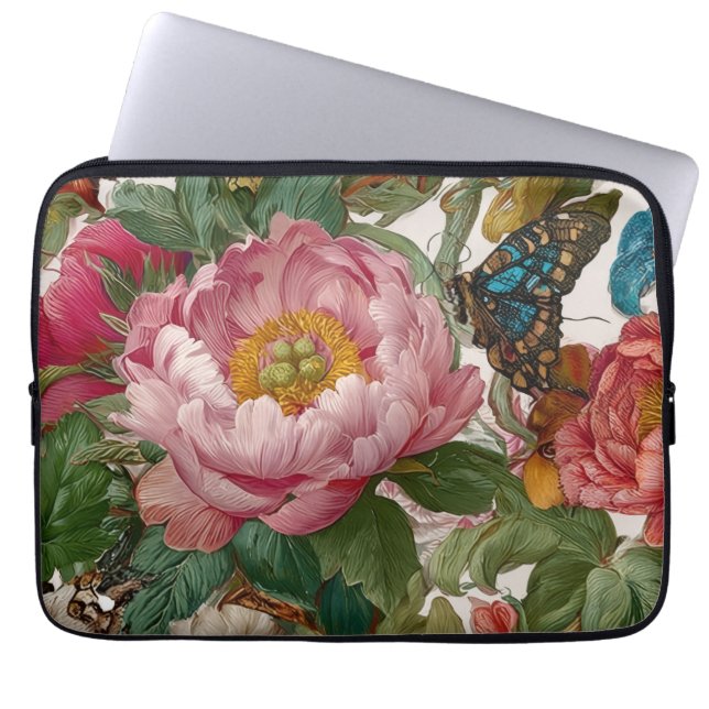 Självsäkert djärvt blomster arrangemang Fjäril och Laptop Fodral (Framsidan)
