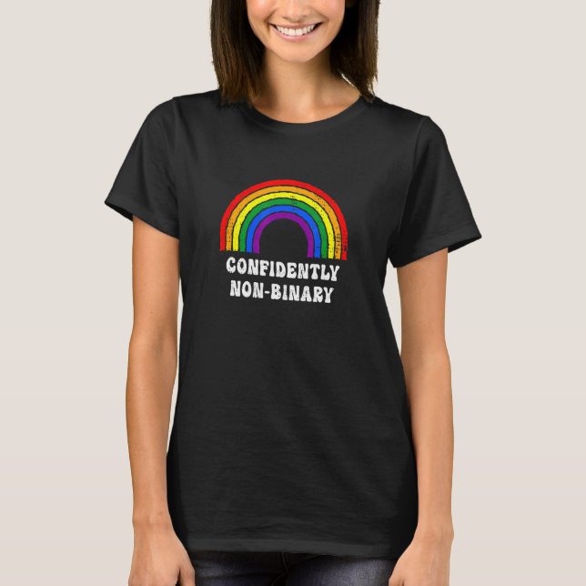 Självsäkert Icke Binärt Regnbågs- Könsflexibelt St T Shirt (Framsida)