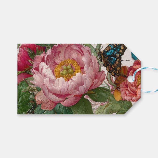 Självsäkra djärva blommotiv fjäril och peonior presentetikett (Framsidan (Horisontell))