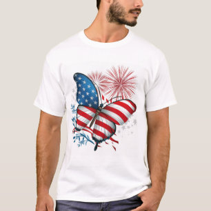 Självständighet 4:e juli Röd,Vit,Blåblå fjäril T Shirt