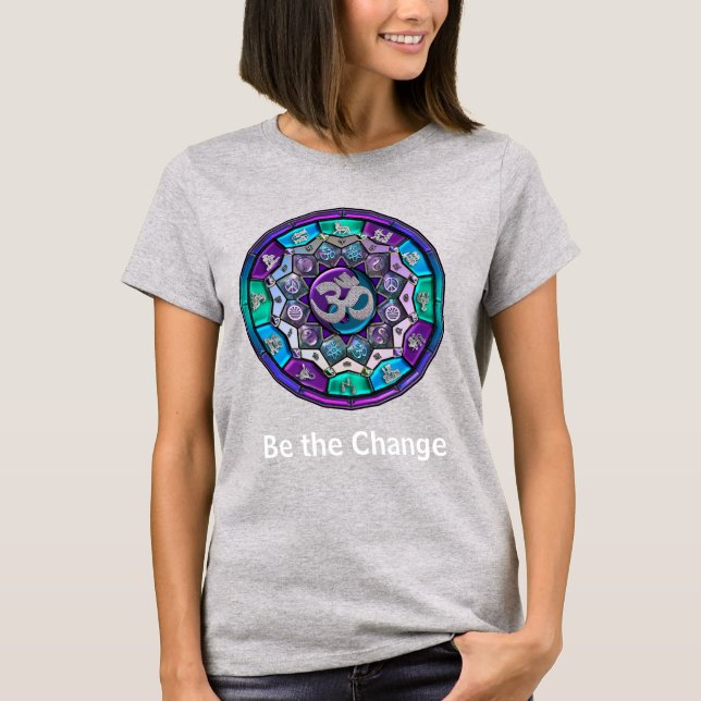 Självständighet Mandala ~ vara förändringen i Lila T Shirt (Framsida)