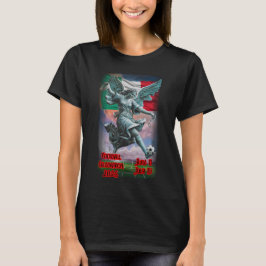 Självständighetens ängel firar fotboll på svart t shirt