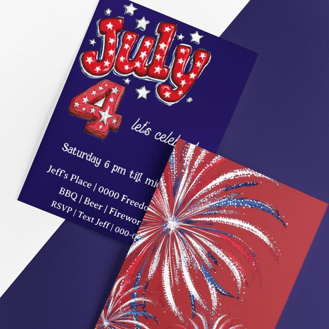 Självständighetsdag 4:e juli-fest inbjudan (Customize the front of these cute July 4 party invitations)
