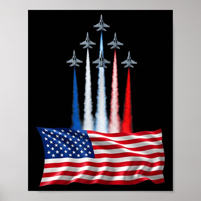 Självständighetsdag amerikansk flagga jetplan röd  poster (Framsidan)