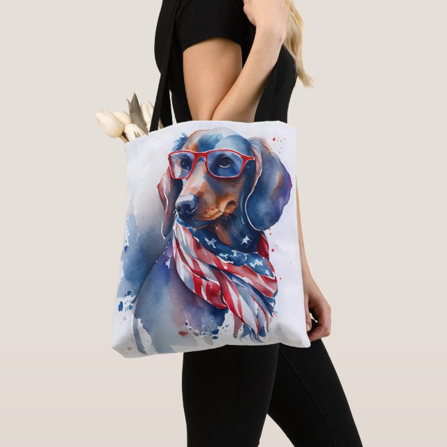 Självständighetsdag Dachshund Väskan Tygkasse (Närbild)