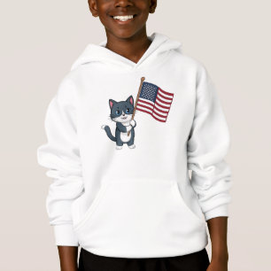 Självständighetsdag Grå katt Amerikansk flagga T Shirt