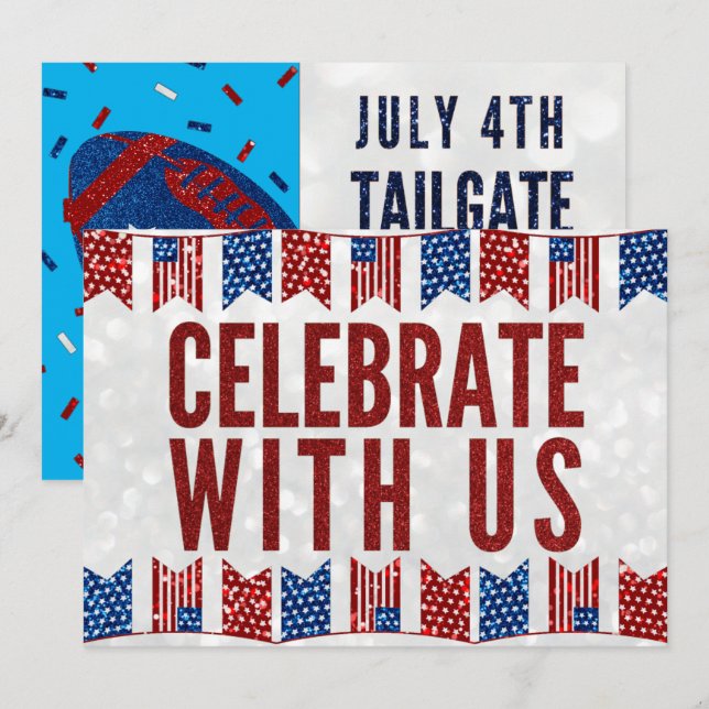 Självständighetsdag Tailgate 4 juli Glitter Inbjud Inbjudningar (Fram/baksida)