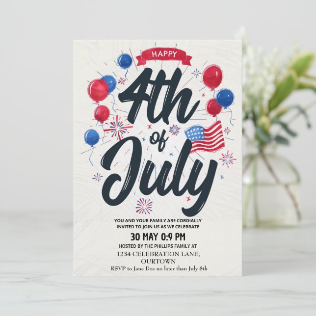 Självständighetsdagen 4 juli Patriotisk Inbjudningar (Stående Fram)