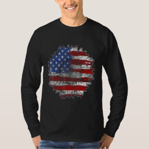 Självständighetsdagen Solros Amerikansk Flagga Vin T Shirt