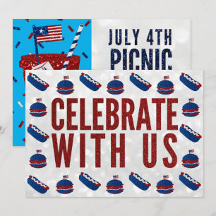 Självständighetsdags Picknick 4 juli Glitter Inbjudningar
