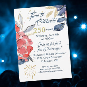 Självständighetsdagsfirande 250-årsjubileum USA-fe Inbjudningar