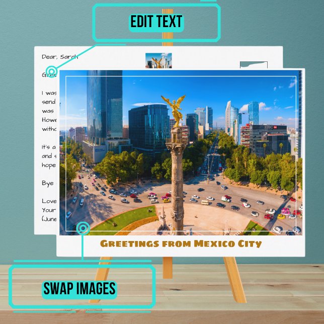 Självständighetsmonument med Skyline Mexico City Vykort (Enjoy our customizable postcard)