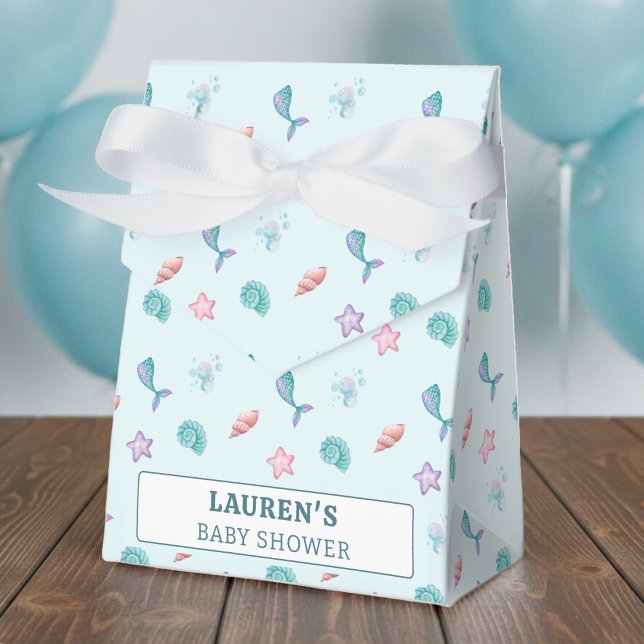 Självstjärtad sjöstjärna snäckskalsmönster Blå Presentaskar (Mermaid Tail Starfish Seashell Pattern Blue Favor Boxes
)