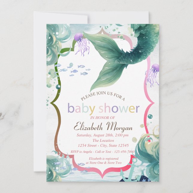 Självstjärtande fjäll baby shower inbjudan (Framsida)