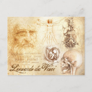 Självstudier i Da Vinci-porträtt och Anatomiska st Vykort