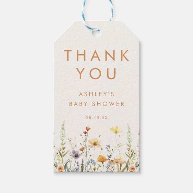 Självtryckta vildblomma presentkort för babykalas presentetikett (Framsidan)