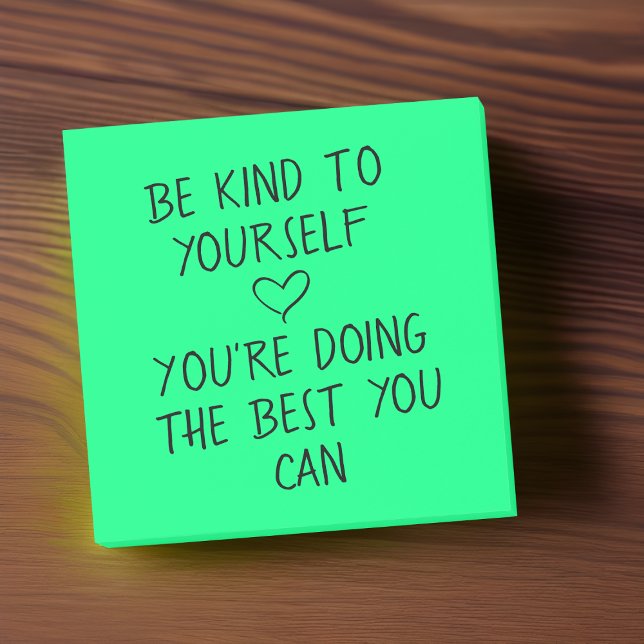 Självutmärkelse positiv efter det att den anteckna post-it block (Self-Care Begins with Self-Kindness 💚✨)