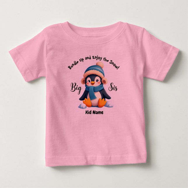 Självvald Bebis Pingvin Vinter & Snö T-Shirt för B (Framsida)