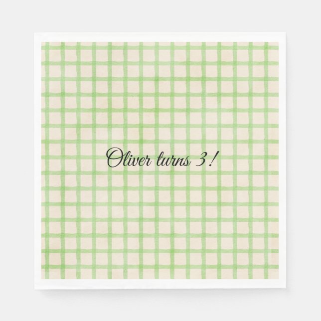 Självvald meddelande grön gingham-mönstrat servett (Framsidan)