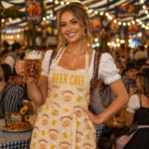 Självvald Oktoberfest-öl och kringelmönstrad förkl