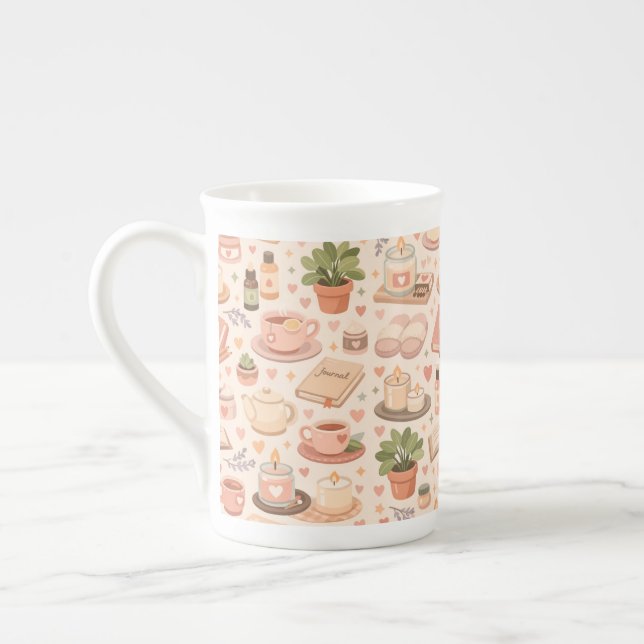 Självvård Estetiskt Mönster Benporslin Mugg (Vänster)