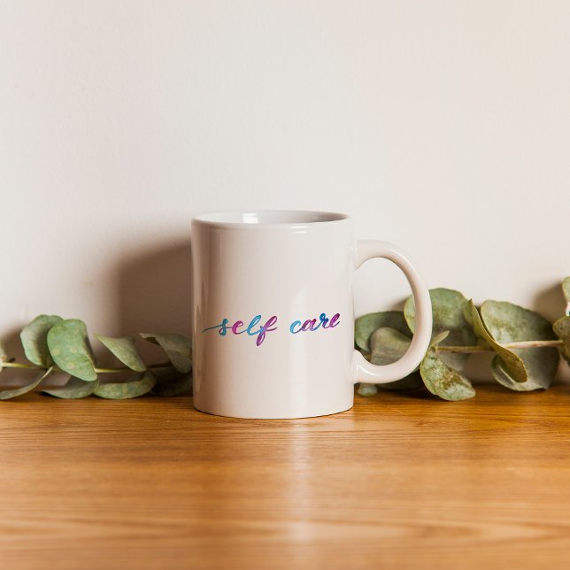 Självvård - rosa och blått kaffemugg (Skapare uppladdad)