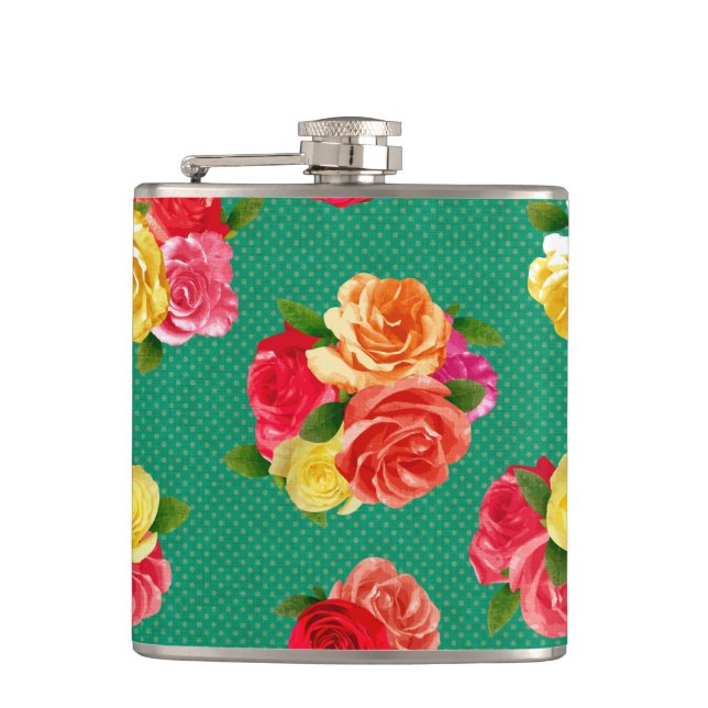 Sjaskig vintageblommigtflaska fickplunta (Framsidan)