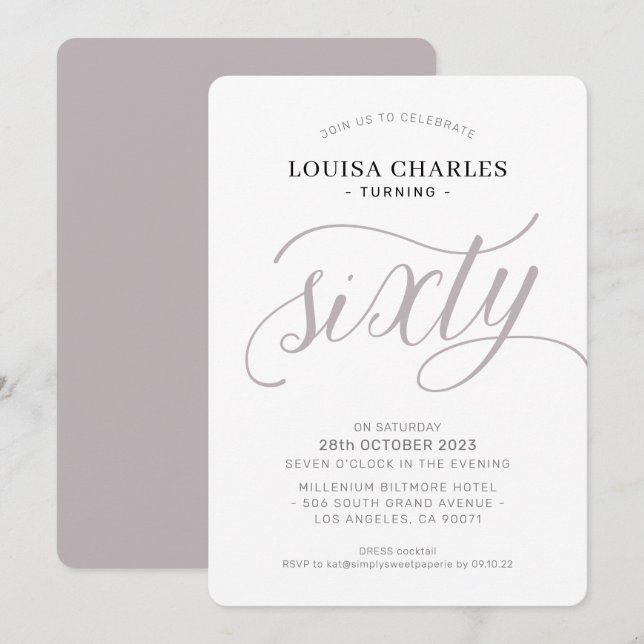 SJÄTTE elegantens födelsedagsskript för chic av mo Inbjudningar (Fram/baksida)